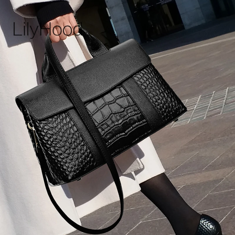 

Alligator Pattern Embossed Top-handle Bag 2019 Women Fashion Crocodile Print Handbag for Work Quality Artificial Leather Bag
