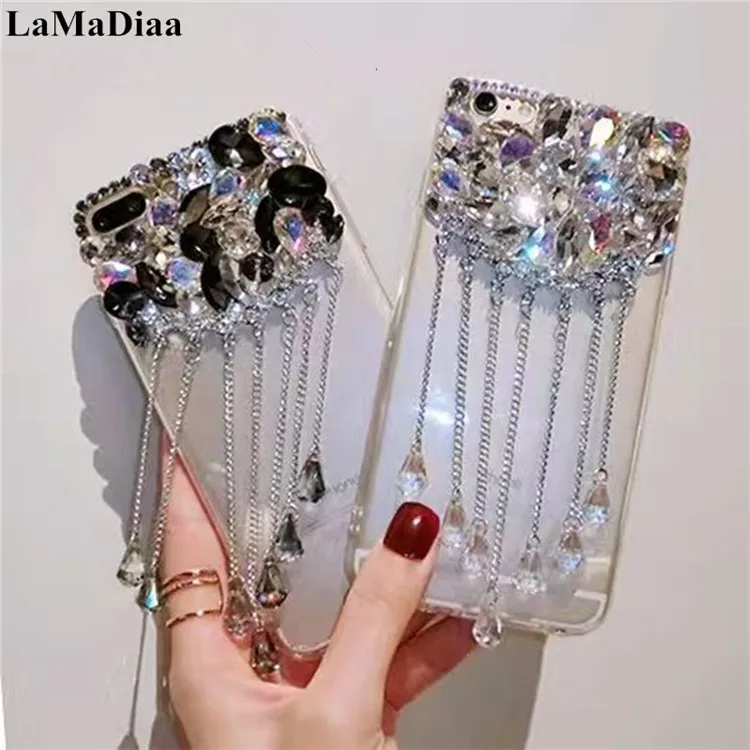 

LaMaDiaa For iPhone 11 Pro MAX 6 6s Plus 7 8 Plus Phone Case Luxury Tassel Gem Diamond Pendant Shell For iPhone X XR Xs Max Case