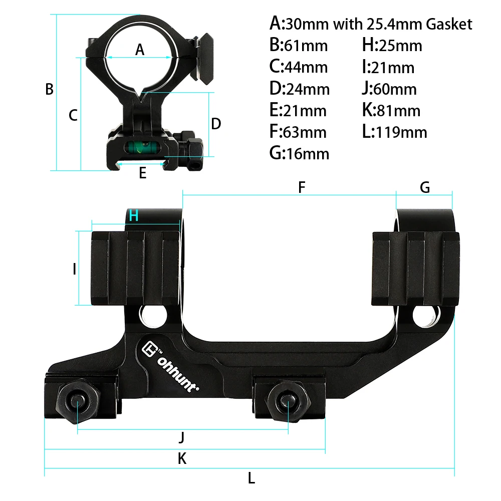 Ohhunt Охота прицел крепление 25,4 мм до 30 мм Би-направление офсетные кольца Пикатинни крепления нижний пузырьковый уровень спирта для винтовки