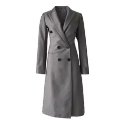 Новый осенний OL дамы серый Professional небольшой костюм куртка длинный плащ Тонкий двубортный блейзер