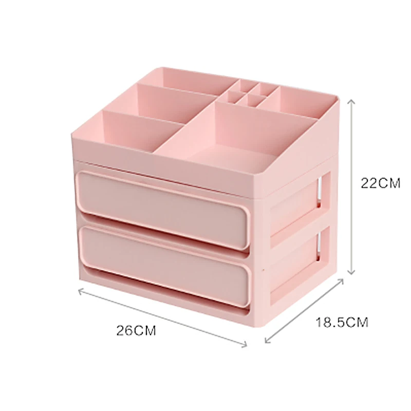 DIY Multi-layer Plastic Container Box For Makeup Drawers Cosmetic Storage Box Jewelry Make Up Organizer Case Office Boxes - Color: Pink 3-layers