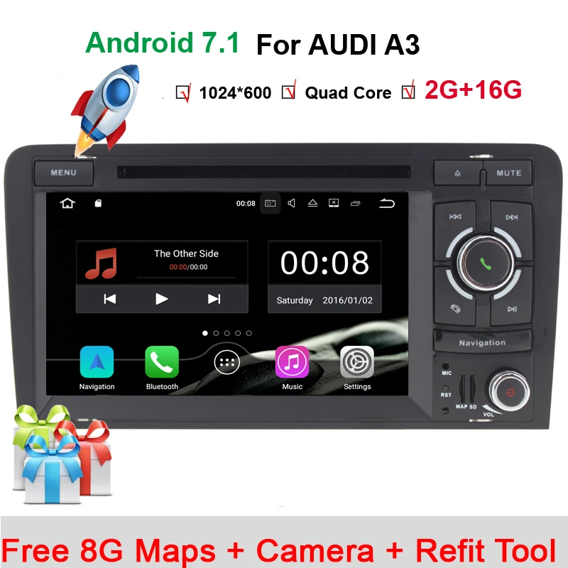 Android 7.1 Quad Core 7 Inch In Dash Car DVD Player For Audi A3 2002-2011 With Canbus Wifi GPS Navigation BT Radio Free Map Android 7.1 Quad Core 7 Inch In Dash Car DVD Player For Audi A3 2002-2011 With Canbus Wifi GPS Navigation BT Radio Free Map