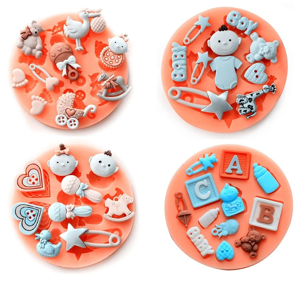 4pcs Set Baby Shower Theme Cake Fondant Mold Cake Decorating Mold Gummy Sugar Chocolate Candy Cupcake Moulds For Baking Cake Molds Aliexpress