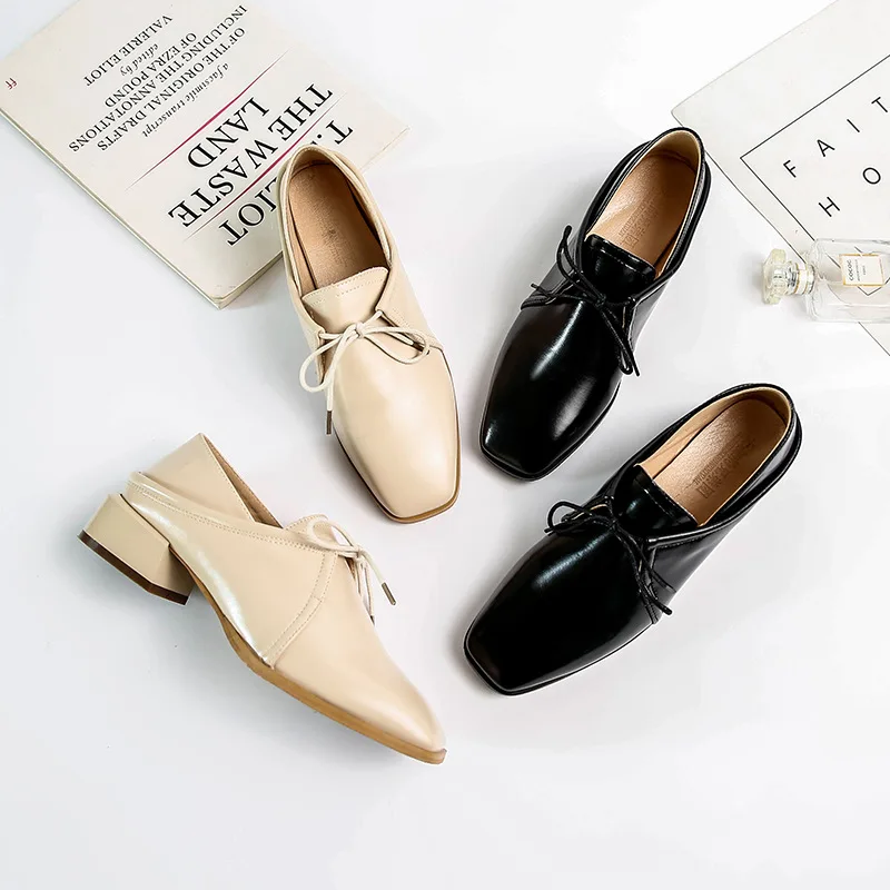 

2019 spring retro lace loafers Brock single shoes women's college wind oxford shoes.