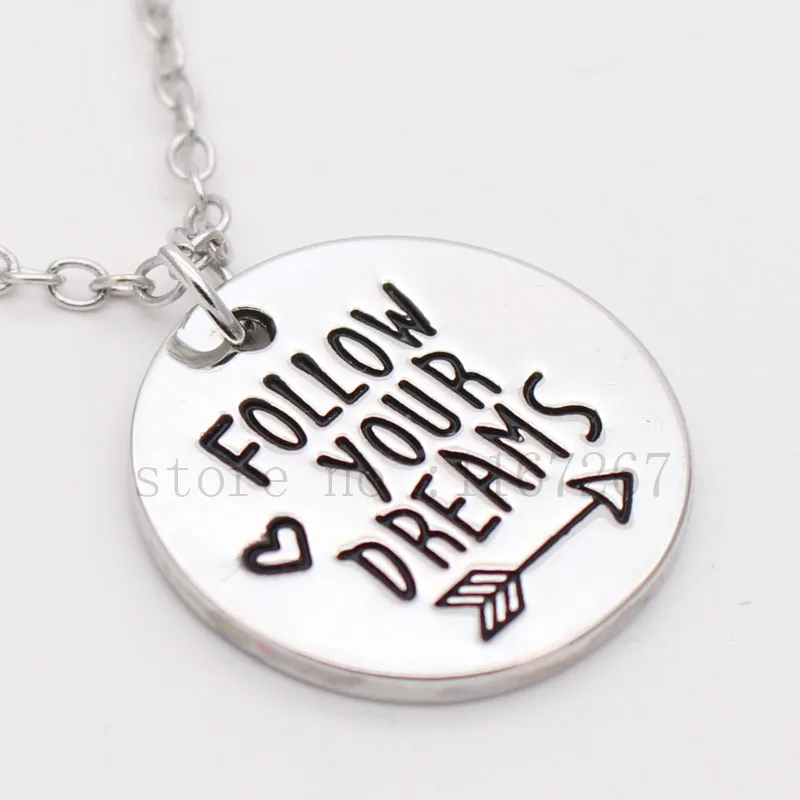 "Follow Your Dreams "Hand Stamped Necklace. Inspirational Necklace