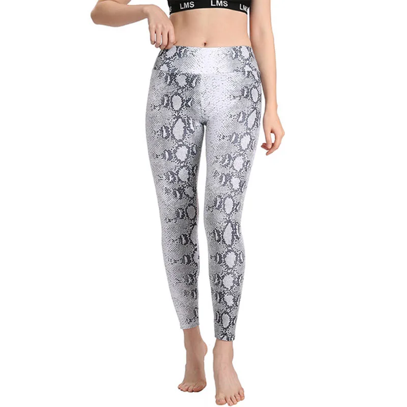 

NORMOV Workout Women Leggings Fashion Snake Print Mid Waist Elastic Push Up Ankle Length Polyester Leggin Casual Femme Leggings