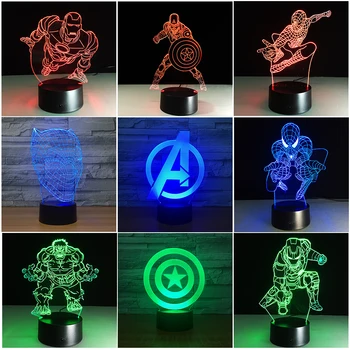 

New 3D Kids Night Lamp Marvel The Avengers Superhero Ironman Spider Captain America Hulk Man LED Night Light for Child Toy Gift