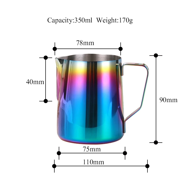 Кувшин ROKENE из нержавеющей стали, разноцветный кувшин для вспенивания молока, эспрессо, кувшин для кофе, бариста, кувшин для вспенивания молока, кружки 350, 600 мл - Цвет: 350ml