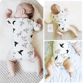 

2016 Newborn Girls Boy Origamibirds Rompers Jumpsuit Short Sleeve 1PCS Outfits Baby Romper