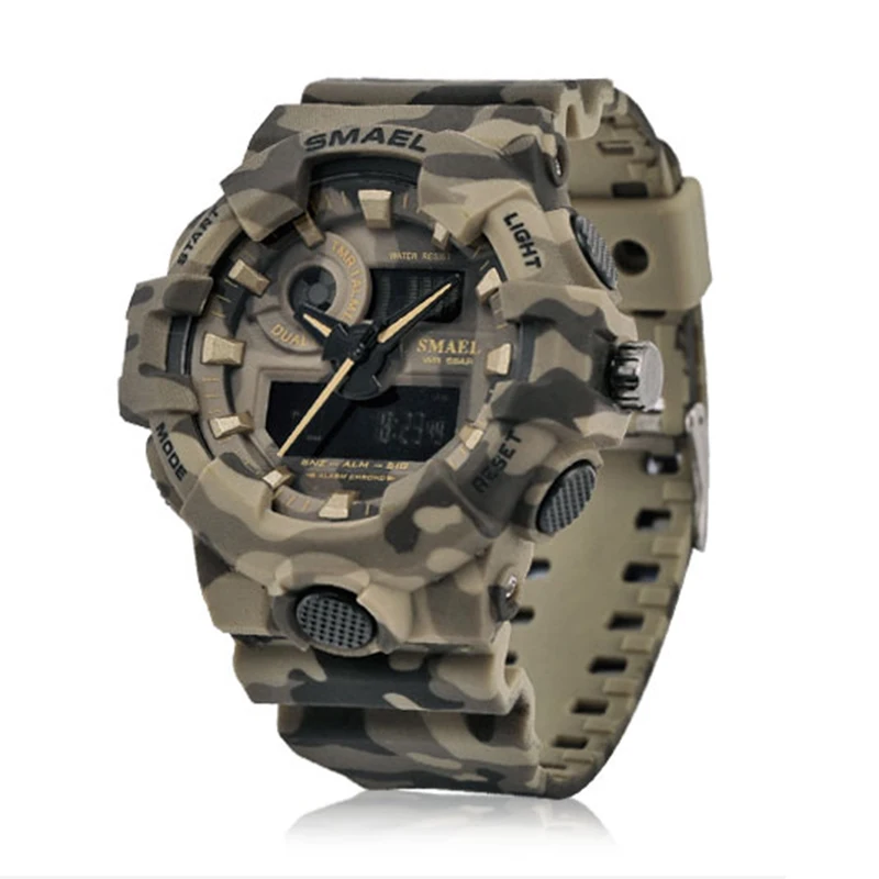 Billig Neue Camouflage Military Uhr SMAEL Marke Sport Uhren LED Quarz Uhr Männer Sport Armbanduhr 8001 Mens Armee Uhr Wasserdicht