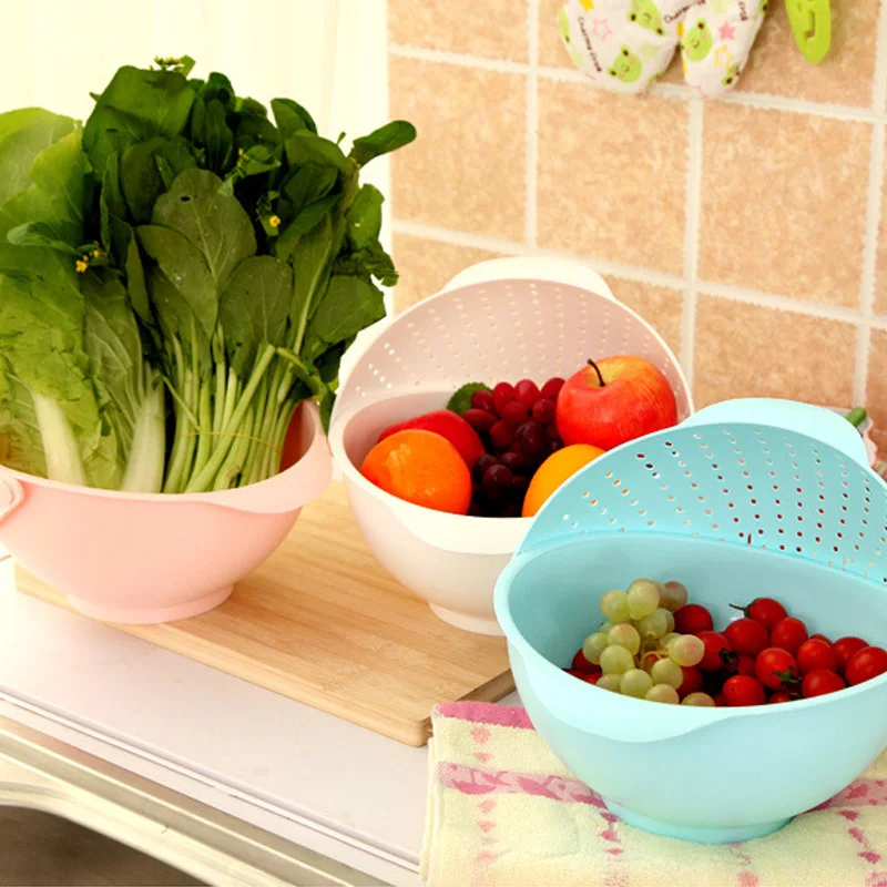 Strong Decoration Kitchen Drain Basket Fruit Vegetable Washing Basket Plastic Kitchen Tools Cleaning Storage Basket Organizer
