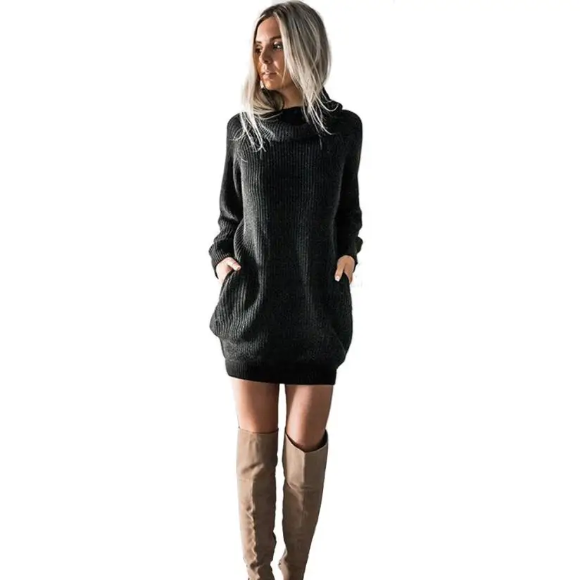 

Mooistar #W003 Womens Knitted Dress Roll Neck Jumper Dress Ladies Mini Size