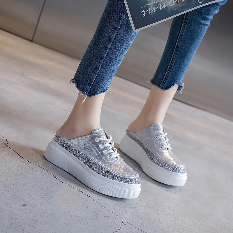 BELISS Summer Fashion Woman Slippers Shoes Platform Wedge Women's Slippers Mules Slip On casual Flat Slides Lace Up Loafers S47 (3)