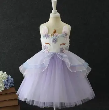 

wholesale Halloween toddler girls unicorn dress party gown children birthday dress rainbow colors cosplay clothes for kids