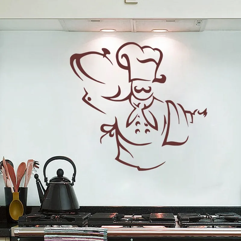 YOYOYU Wall Decal Chef Pattern Kitchen Vinyl Wall Stickers Bon Appetite Quotes Art Mural Removable Interior Window Logo DIYSY864