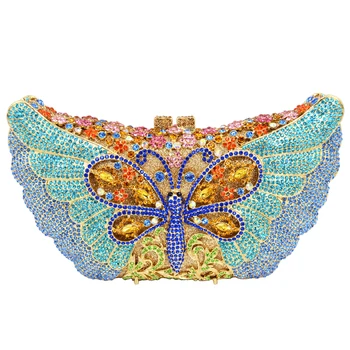 

Stylish butterfly Crystal Evening Banquet Bag Animal Rhinestone Ladies Wedding Fashion Bride Party Prom Golden Clutch Bag 88233