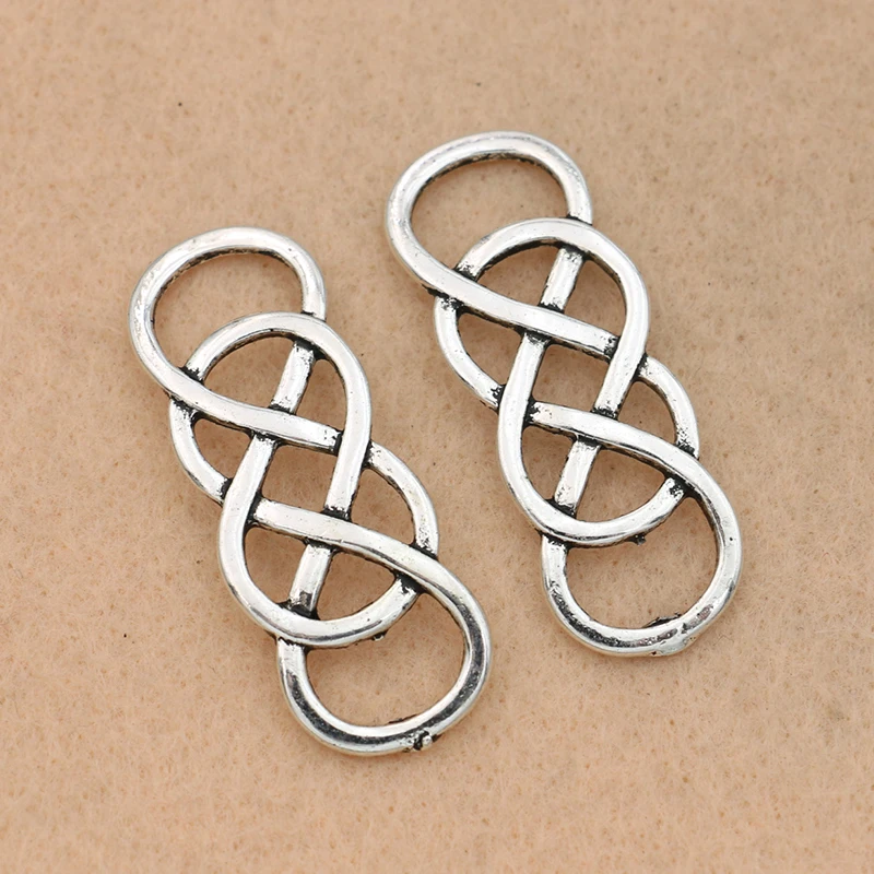 

KJjewel Tibetan Silver Plated 1-1 Chinese Knot Charms Connector for Earrings DIY Jewelry Making Accessories DIY 42x15mm 5pcs