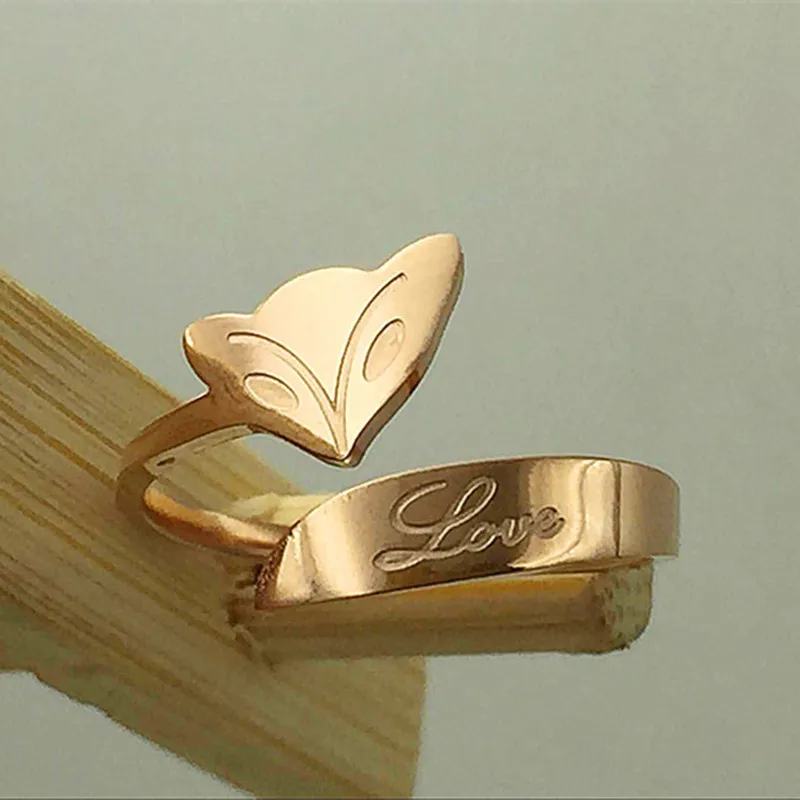 

Martick Lovely Ring 316L Stainless Steel Animal Fox Shape Love Engrave Open Ring For Woman Jewelry R50