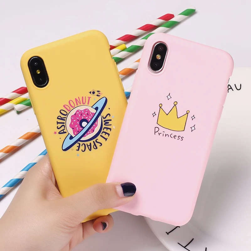 

Princess Crown Donuts Space Pink Cactus Cat Cute Soft Silicone Candy Case Coque For iPhone 11 6 6S 5SE 8 8Plus X XS Max 7 7Plus