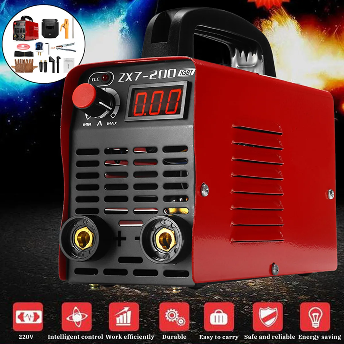 

Handheld Mini MMA Electric-Welder 220V 10-200A 4000W Inverter ARC Welding Machine with Welding Helmet Mask Gloves