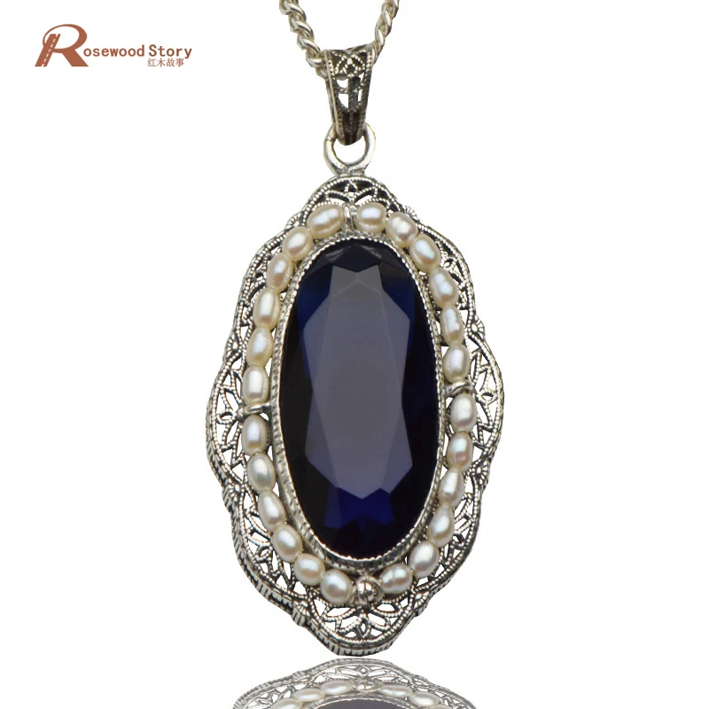 

authentic 925 sterling silver restoring ancient ways natural pearl blue stone pendants for women wedding party gifts