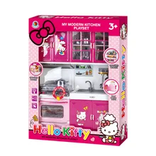 2017 Kids Kitchen toy for Girl Children Toys Plastic Educational Pretend Toys led Light Sound Stove Oven Cute Hello kitty toy