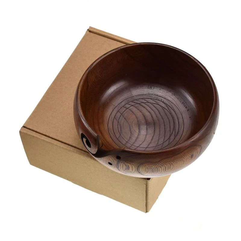 Wooden Yarn Bowl Holder Knitting Wool Storage Basket Round with Holes Handmade Craft Crochet Kit Organizer for Mother's Gift (4)