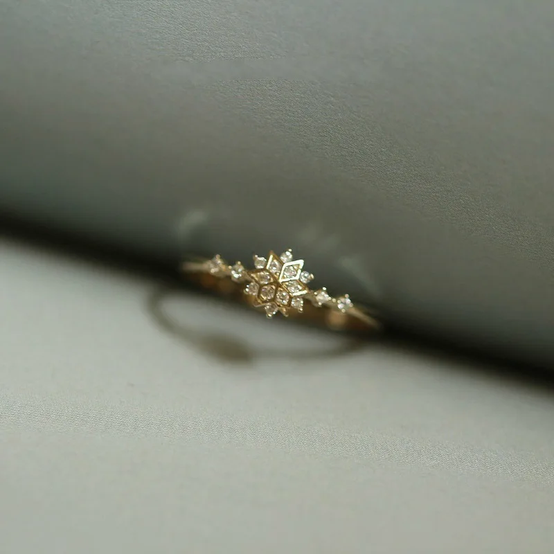 S925 стерлингового серебра Симпатичные Для женщин Снежинка шикарные блестящие кольца вечерние нежный кольца, свадебные украшения-056