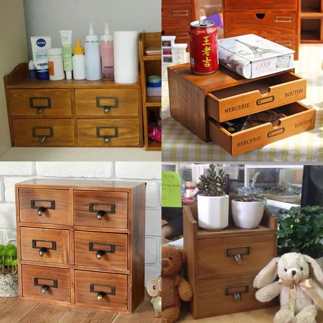 Wooden Retro Drawer Type Storage Cabinet Household Tabletop Wooden Retro Drawer Type Storage Cabinet Household Tabletop Multifunctional Box Sundries Finishing