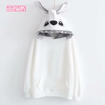 

Autumn new women's Japanese soft sister rabbit ears hooded sweater women plus velvet wild women 2018