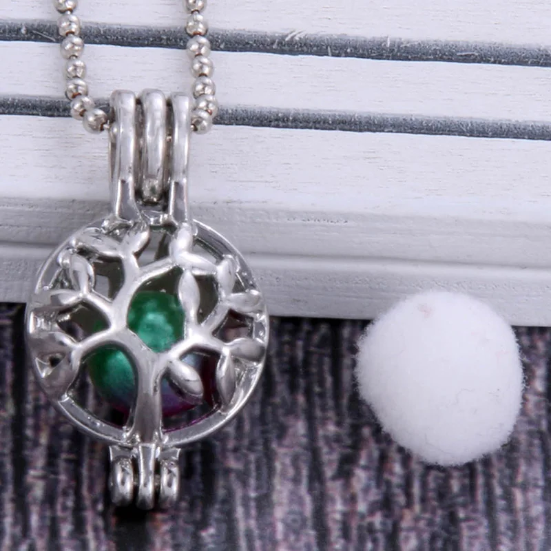 

life Tree shape Pendants Pearl Cage Necklace Locket Vintage Aromatherapy Essential Oil Diffuser Chain Locket For Girl Charm