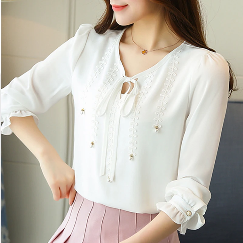 2018 الخريف أزياء المرأة بلوزة شيفون قميص البتلة كم Blusas قمصان فام عارضة قمم ضئيلة السيدات زائد حجم البلوزات 80B 2018 الخريف أزياء المرأة بلوزة شيفون قميص البتلة كم Blusas قمصان فام عارضة قمم ضئيلة السيدات زائد حجم البلوزات 80B