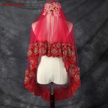 Красная кружевная свадебная вуаль короткая Однослойная Фата невесты