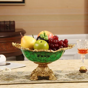 

American classical high-grade resin palace emerald round fruit bowl living room candy dish porch furnishings ZP3161813