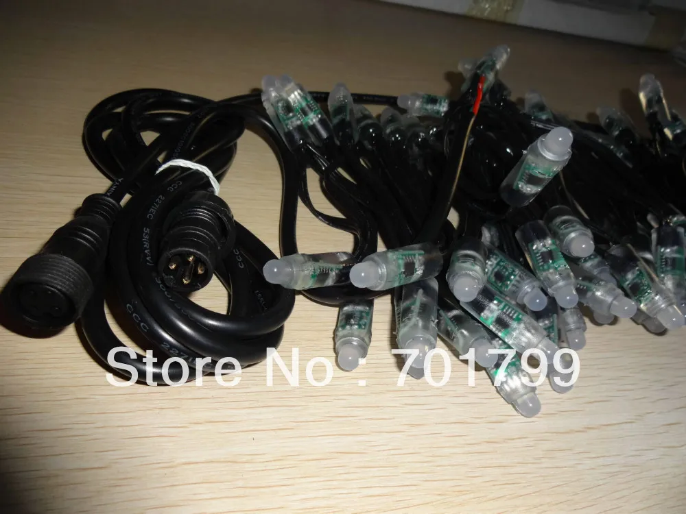 

100pcs DC12V input IP68 WS2811 LED pixel light,all black wire,input end with 2m long 4core male conector