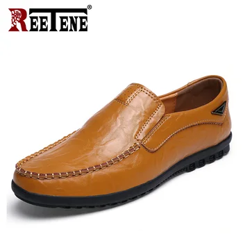 

REETENE Designer Leather Men Flats Shoes Comfortable Casual Shoes Men Loafers Moccasins Men Sneakers Comfortable Plus Size 38-47