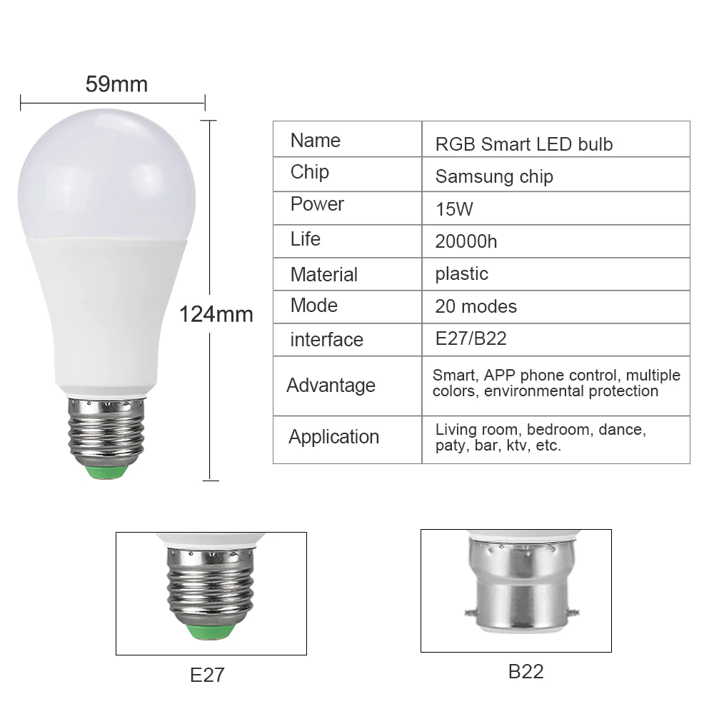 15 Вт 20 Вт B22 E27 Ampoule светодиодный лампочка Bluetooth 85-265 в RGBW светодиодный прожектор 20 режимов волшебный многоцветный ночник