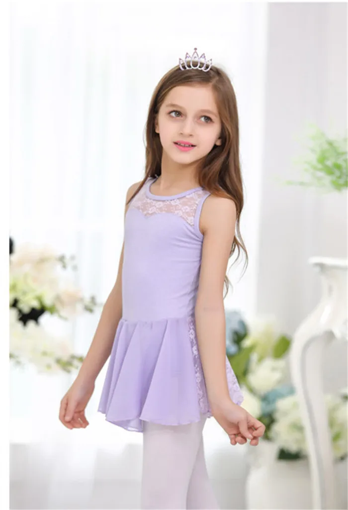 Новинка; детское платье для гимнастики для девочек; балетная юбка-пачка; трико; кружевное платье для балерины для детей; мягкая танцевальная одежда для девочек - Цвет: Purple dancewear