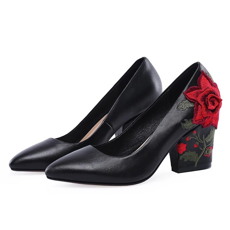 Weiblichen Pumps Leder High Ethnische Heels Frauen Wetkiss Echtem Neue 2019 Frühjahr Flachen Frau Sticken Schwarzes Pumpen Schuhe wSYRRPq