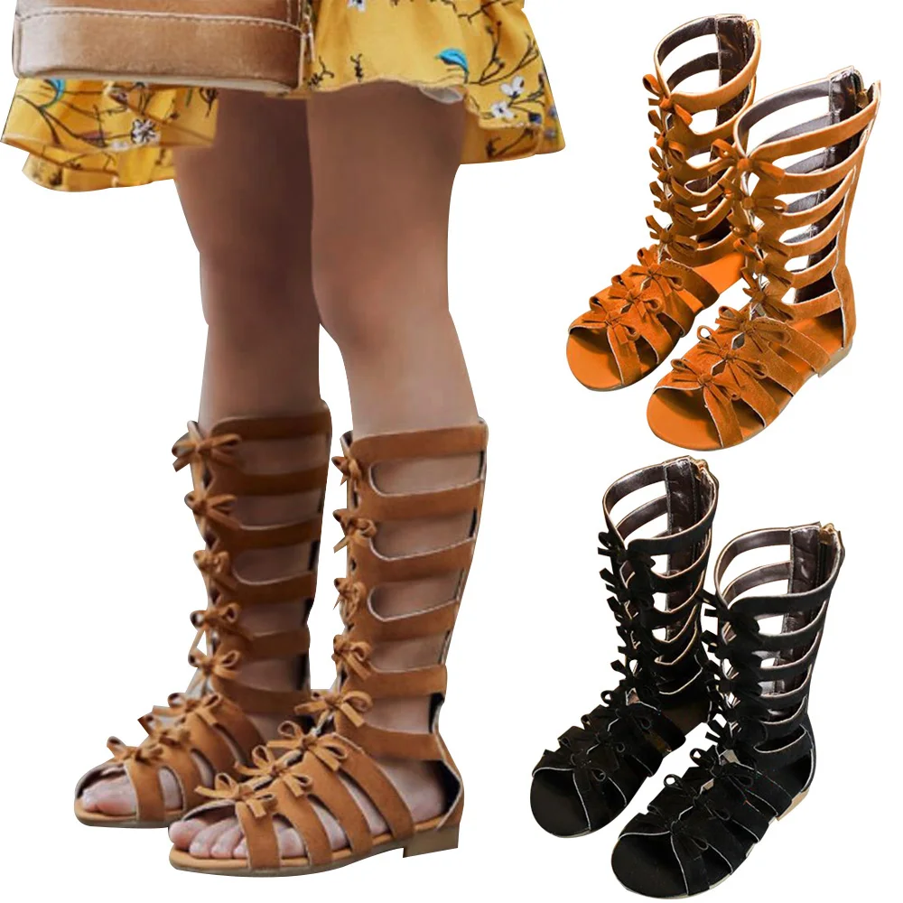 

2019 Summer Fashion Roman Boots High-top Bowknot Girls Sandals Kids Gladiator Sandals Toddler Children Shoes Girls P25