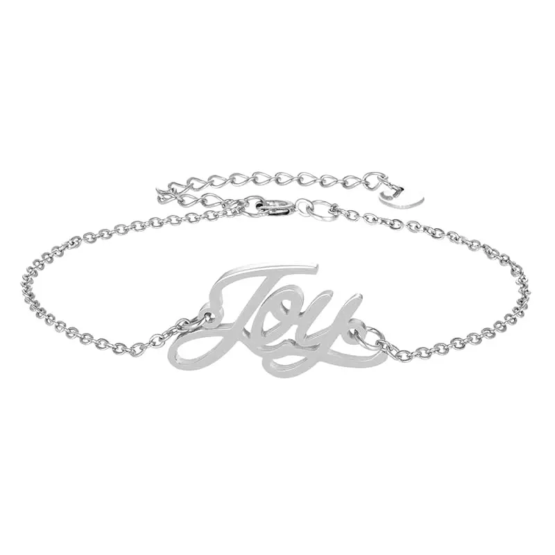 Handwriting Cursive Script English &quotJoy&quot Name Charm Bracelet for Women Girl Jewelry Pulseira Masculina Christmas Gift | Украшения и