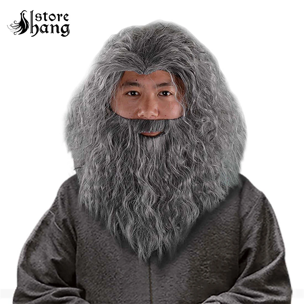 Wizard Gandalf Cosplay Wig Long Curly Hair Grey Beard Outfit Old Man Sorcerer Costume Wig Halloween Fancy Dress Accessories Movie Tv Costumes Aliexpress