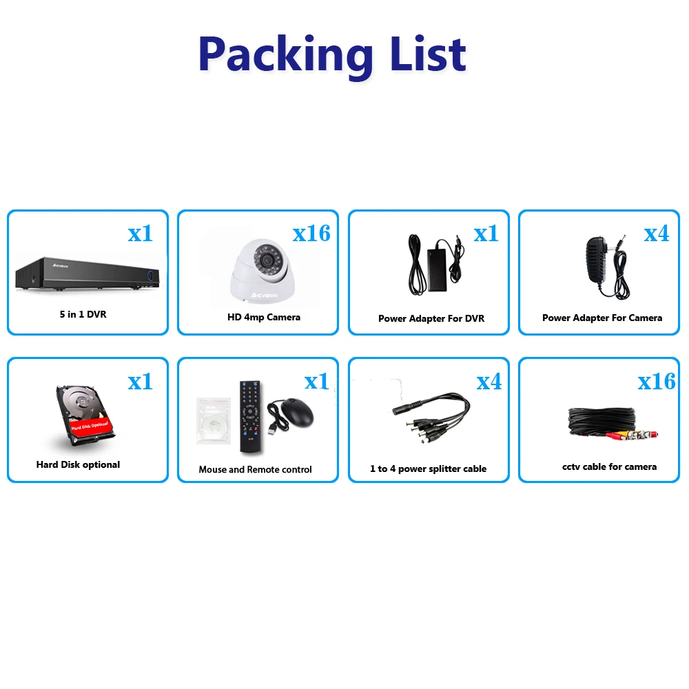 New Super Full HD 16CH AHD 4MP Home Dome indoor CCTV System Kit 16 Channel Surveillance Camera 4.0M - 32928367083