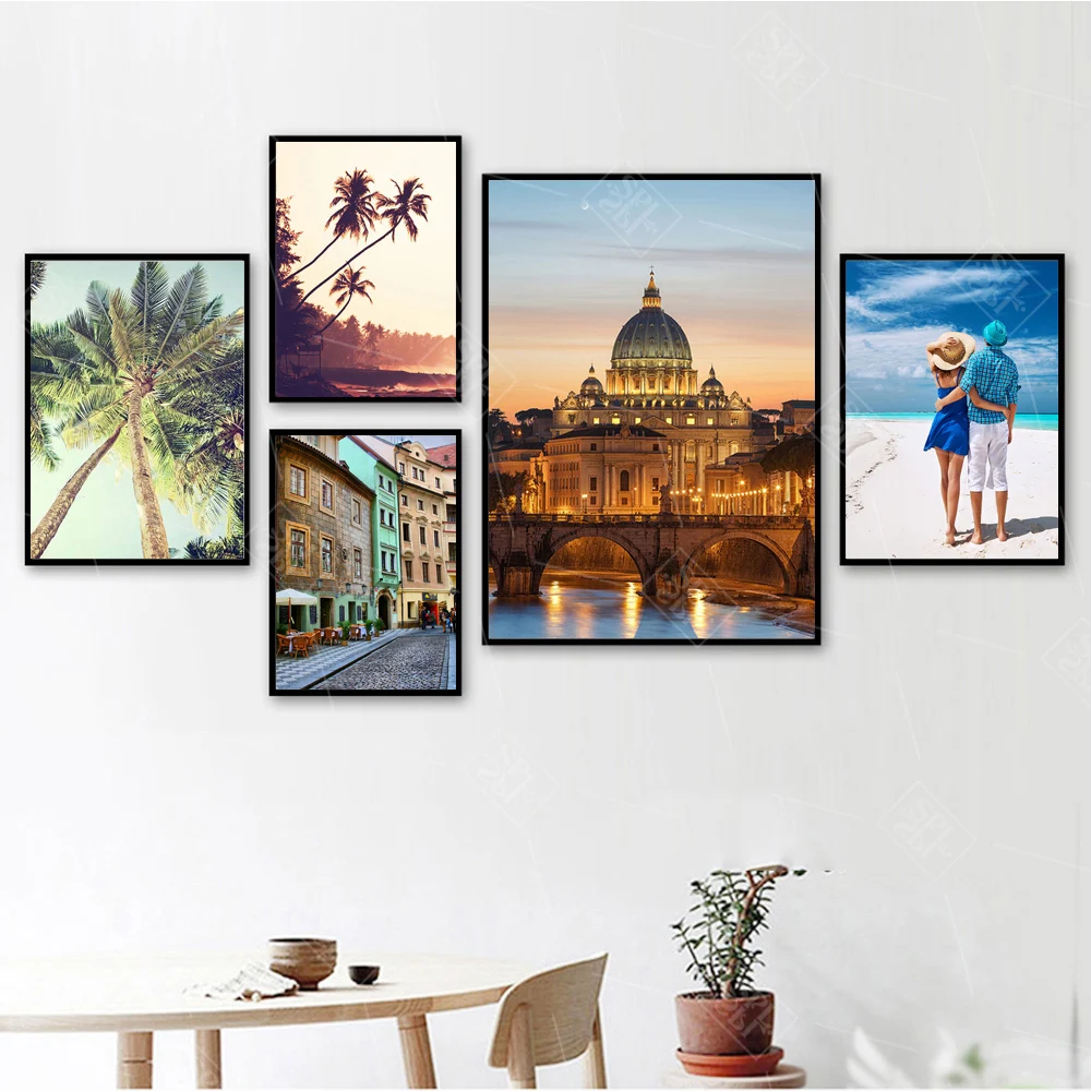 Modern Canvas Art Sea Beach Coconut Tree Landscape Quotes Painting Nordic Posters And Prints Wall Pictures For Living Room Decor | Дом и сад