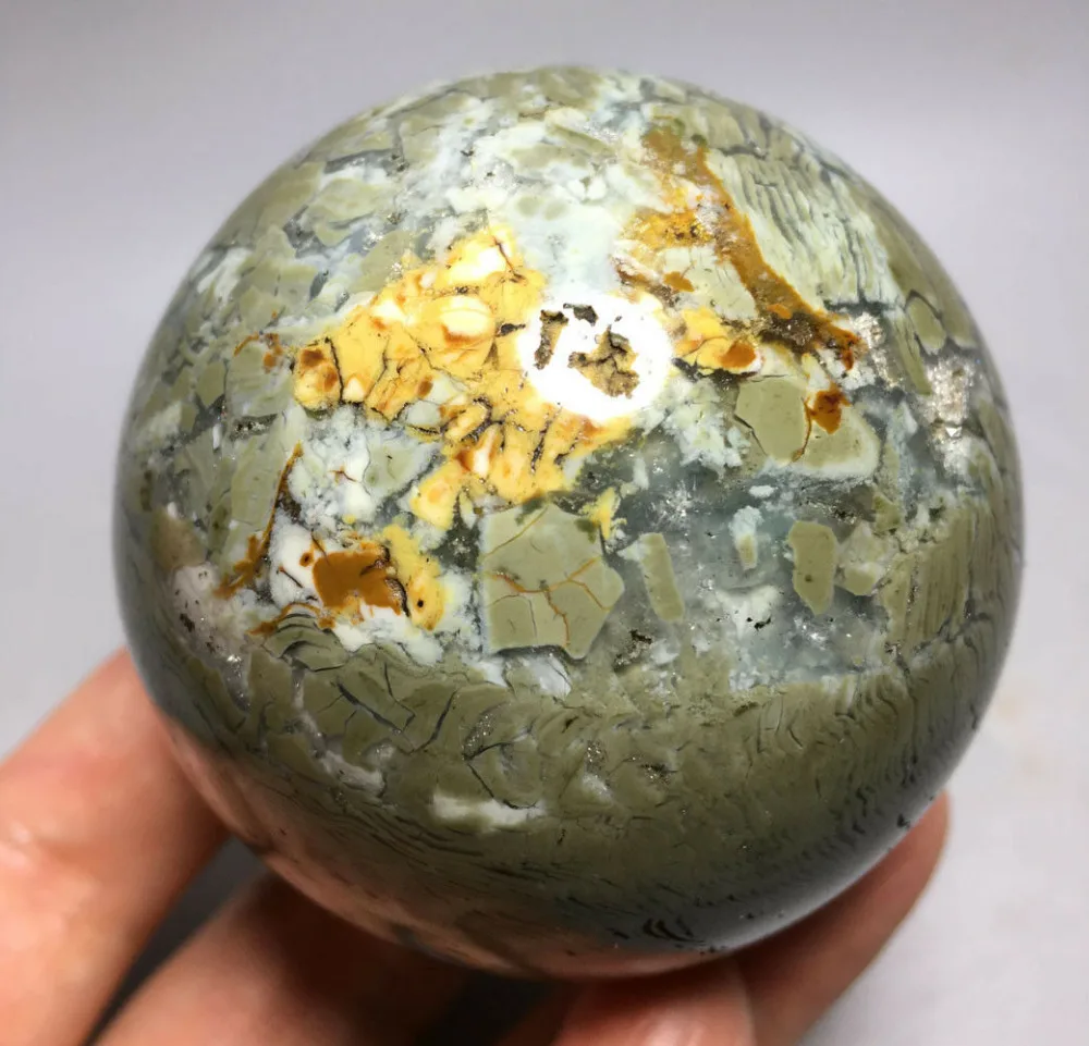 

345g NATURAL OCEAN JASPER QUARTZ CRYSTAL BALL HEALING wedding souvenirs