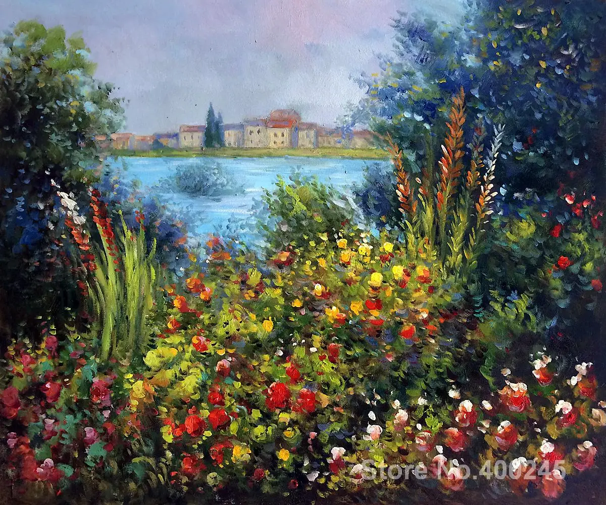 

oil Painting room decor Flowers at Vetheuil Study by Claude Monet Landscape art Handmade High quality