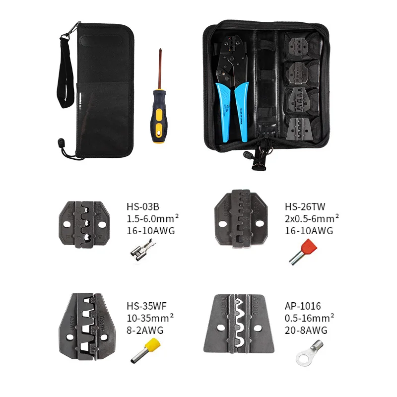 Профессиональные изолированные провода терминалы Разъемы трещотка щипцы инструмент 5 сменный штамповочный Набор для 22-10AWG