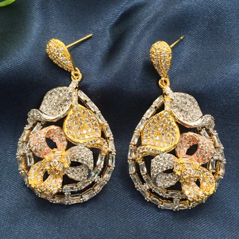 

Lanyika Fashion Jewelry Fashion Elegant Bowknot with Leaf Earrings Stud Micro Inlay Wedding Engagement Popular Earring Best Gift
