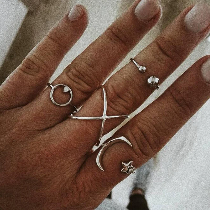 

Tocona 4pcs/Set Moon Star Circle Opening Midi Knuckle Rings Set Vintage Antique Silver Ring for Women Bohemia Jewelry 5498