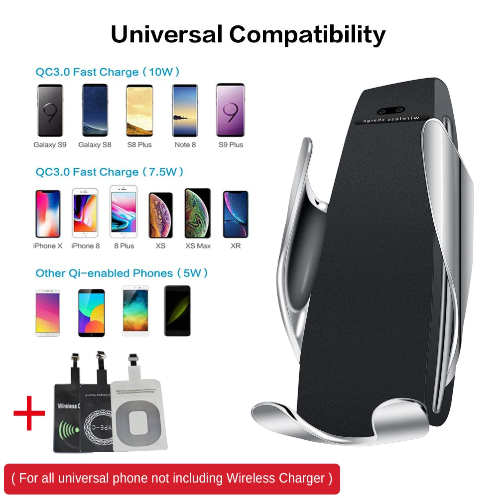 10W Wireless Car Charger S5 Automatic Clamping Fast Charging Phone Holder Mount in Car for iPhone xr Huawei Samsung Smart Phone 10W Wireless Car Charger S5 Automatic Clamping Fast Charging Phone Holder Mount in Car for iPhone xr Huawei Samsung Smart Phone
